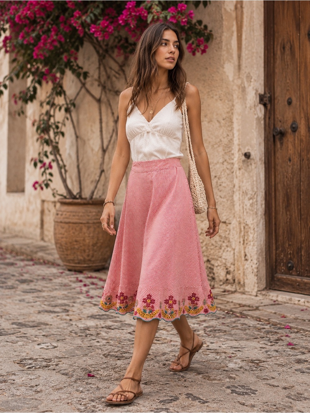 Madewell Pink Embroidered-Hem Circle Skirt